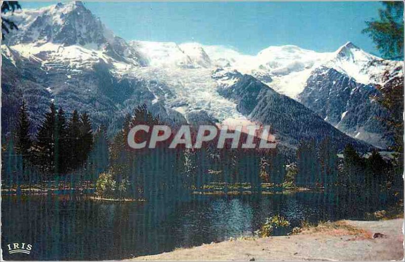 Modern Postcard Chamonix Lake Gaillands Aiguille du Midi (3842 m) Mont Blanc ...