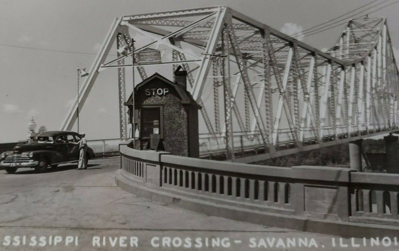 Illinois Iowa Mississippi River Bridge Crossing RPPC PC Guard Station Old Car 