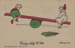 Kids On Seesaw Having A High Old Time Signed Harlow 1908