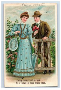 C1910 Loving Couple Token of Love Valentines Day Postcard F108E