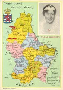 Postcard Charlotte, Grand Duchess of Luxembourg and Map of Western Europe 
