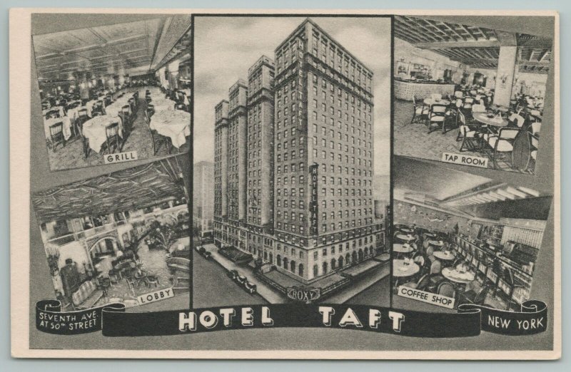 New York City~Hotel Taft Building~Tap Room~Grill~Lobby~Vintage Postcard