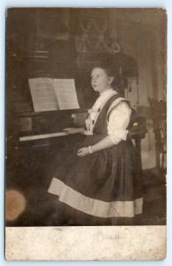 Postcard Girl Posing Playing Piano RPPC Studio Real Photo c1915 L17