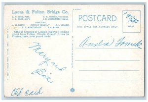 Lincoln Highway Postcard Lyons Fulton Bridge Mississippi River To Iowa Illinois