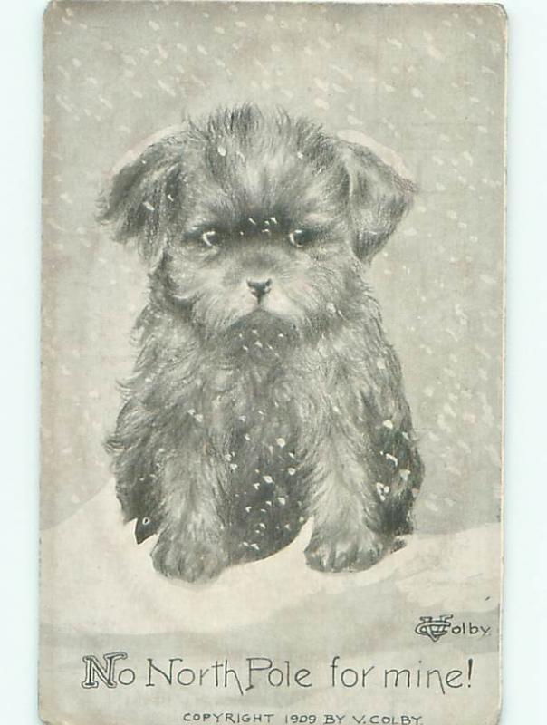 Pre-Linen DOG SITTING OUT IN THE SNOW AC5193