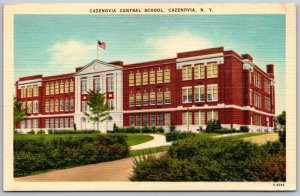 Postcard Cazenovia New York NY Central School Red Brick 1940s Linen