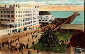 View Overlooking Pine Avenue Pleasure Pier Long Beach CA Vintage Postcard I50