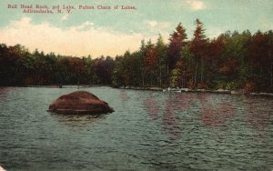 Vintage Postcard Bullhead Rock Fulton Chain 3rd Lake Adirondacks New York NY