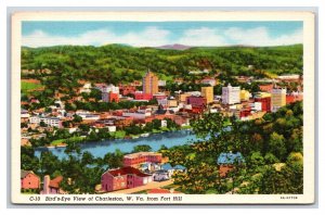 Birds Eye View From Fort Hill Charleston West Virginia WV UNP Linen Postcard R25