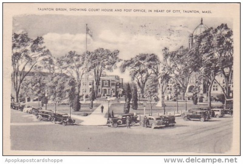 Massachusetts Taunton Green Showing Court House And Post Office In Heart Of C...