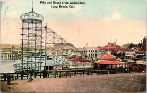 Postcard CA Long Beach Pike & Beach from Auditorium Water Slide ~1910 V198