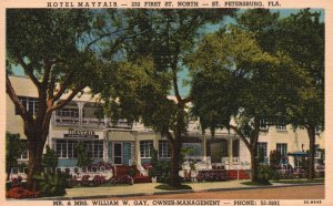 Vintage Postcard Winter Home & Waterfront Park Hotel Mayfair St. Petersburg Fla.