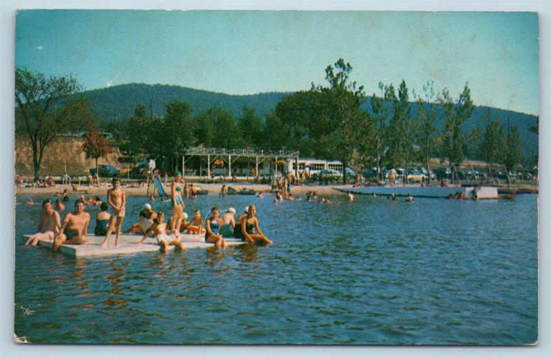 Postcard NJ Belvidere Mountain Lake Bathing Beach Diving Platform 1950s M17