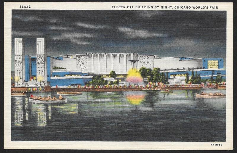 Chicago Worlds Fair 1933-1934 Electrical Building @ Nite Chicago Unused c1934