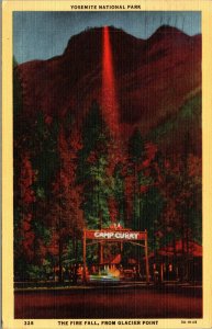 Vtg 1940s Fire Fall from Glacier Point Yosemite National Park CA Postcard