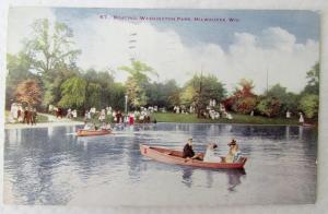 BOATING WASHINGTON PARK MILWAUKEE WIS. 1911 ANTIQUE POSTCARD