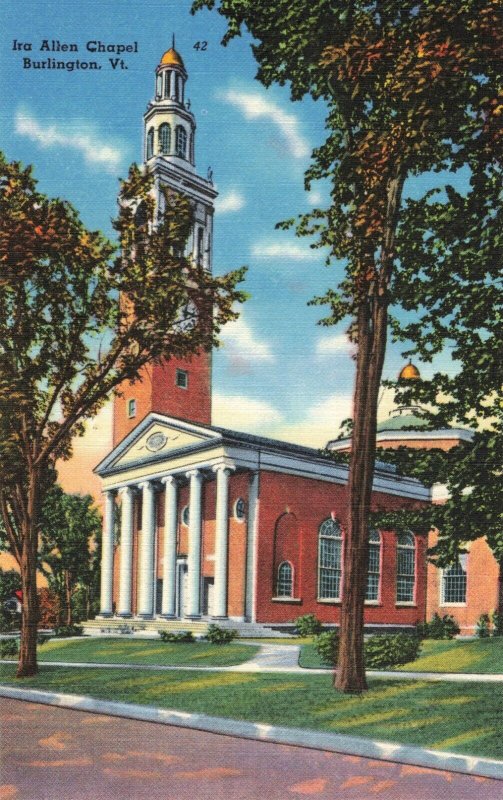 Ira Allen Chapel, Burlington, VT. Linen Postcard 