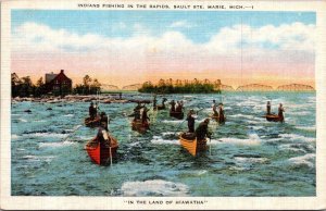 Indians Fishing In The Rapids Sault Ste Marie Michigan