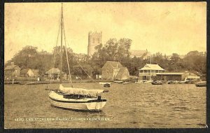 CHRISTCHURCH NEW ZEALAND PRIORY CHURCH FROM RIVER SHIP POSTCARD (c. 1910)