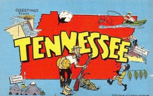 Comic TENNESSEE LARGE LETTER LINEN  Old Man~Jug~Pipe~Shotgun c1940's TN Postcard