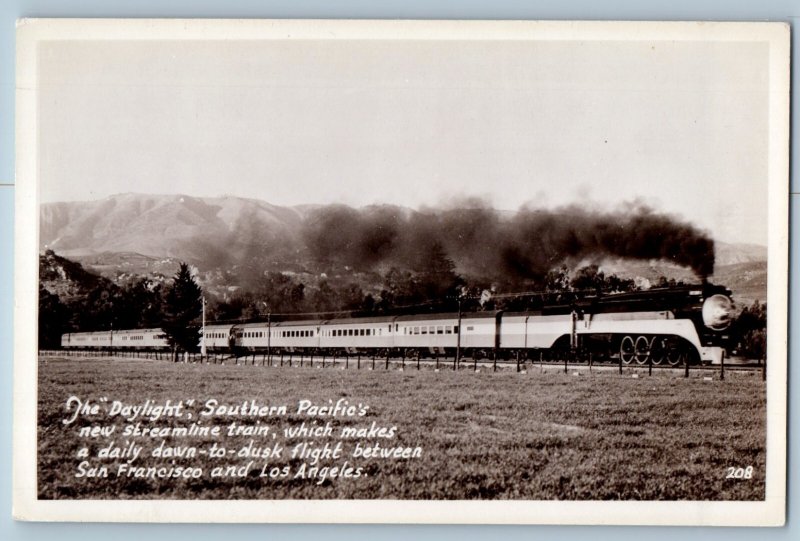 The Daylight Southern Pacific's Streamline Train Los Angeles CA RPPC Postcard