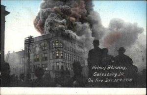 Galesburg IL Holmes Bldg Fire Burning Illinois 1908 Postcard