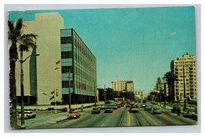 Vintage 1970's Postcard West Ocean Boulevard Long Beach California - Old Autos