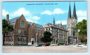 MILWAUKEE, WI Wisconsin ~ MARQUETTE UNIVERSITY  c1930s Cars Linen Postcard