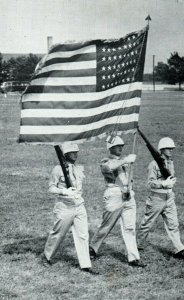 Vintage Postcard Color Guard Fort Dix, NJ Stunning Image Flag Men Uniform G1