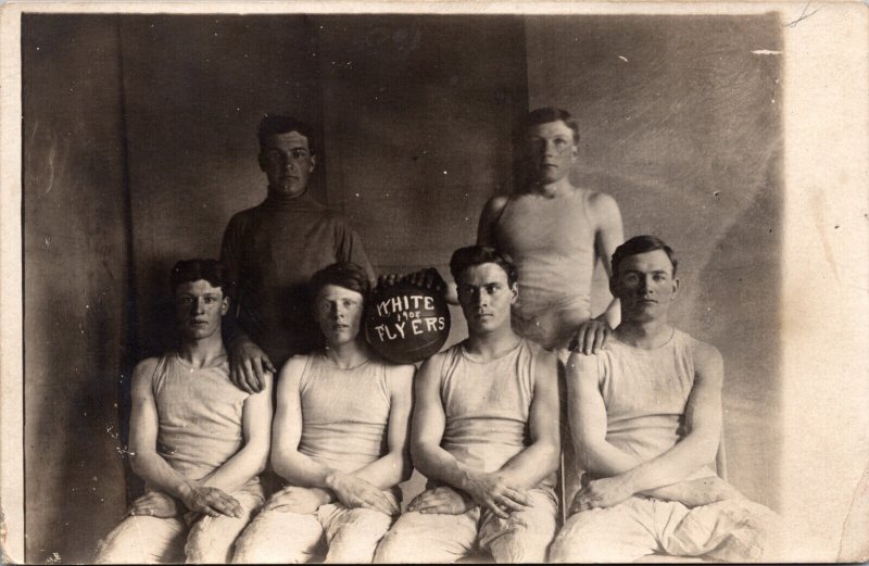 Real Photo Postcard 1908 White Flyers Basketball Team Photo Possibly Dayton Ohio