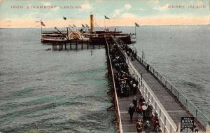 Coney Island New York Iron Steamboat Landing Steamer at Dock Postcard AA510