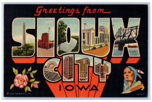 1948 Greetings From Sioux City Iowa IA, Large Letters Posted Vintage Postcard 