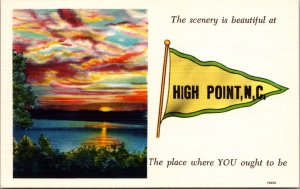 Linen Postcard Pennant Greetings from High Point, North Carolina