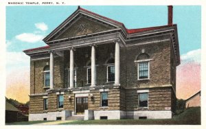 Vintage Postcard Masonic Temple Historic Building Landmark Perry New York NY