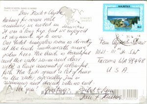 VINTAGE CONTINENTAL SIZE POSTCARD BEACHFRONT VIEW MAURITIUS AFRICA