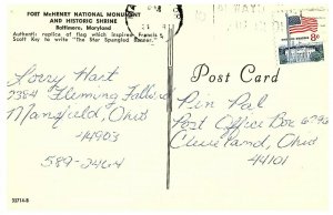 USA Flag Fort McHenry Maryland Francis Scott Key Inspiration Poatcard 1971