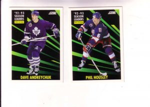 (2) Leaders, 1992, 93 Score Hockey Trading Cards, Phil Housley, Dave Andreychuck