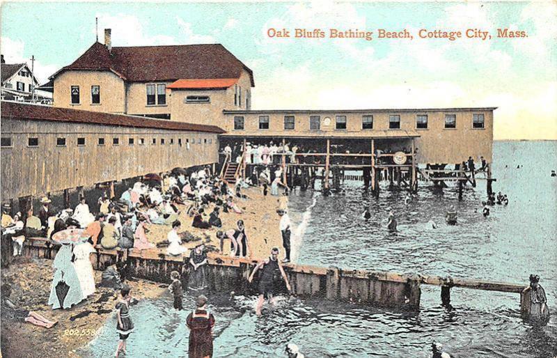 Oak Bluffs MA Bathing Beach Cottage City MA Postcard
