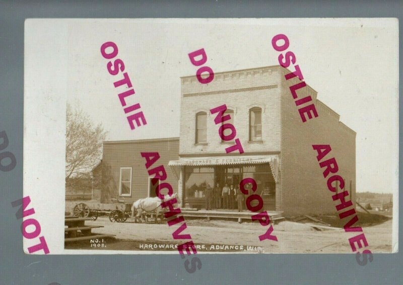 Advance WISCONSIN RPPC 1908 GENERAL STORE nr Shawano Cecil Bonduel GHOST TOWN WI