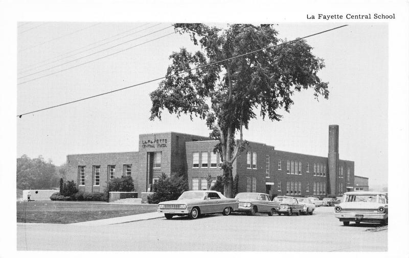 La Fayette New York~La Fayette Central School~60s Cars along Street~Postcard