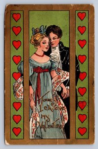 J93/ Valentine's Day Love Holiday Postcard c1910 Man Woman Hearts 506