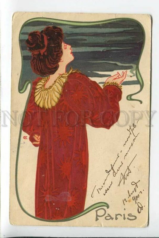 3184933 ART NOUVEAU Smoking Woman by CH Vintage PC