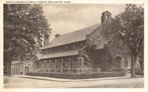 Vintage Postcard 1920's Union Congregational Church Wollaston Massachusetts MA