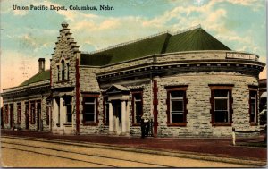 Postcard Union Pacific Railroad Depot in Columbus, Nebraska