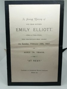 Ancestry Geneology Memoriam Vintage Postcard Emily Elliott d24/2/1907 Chingford