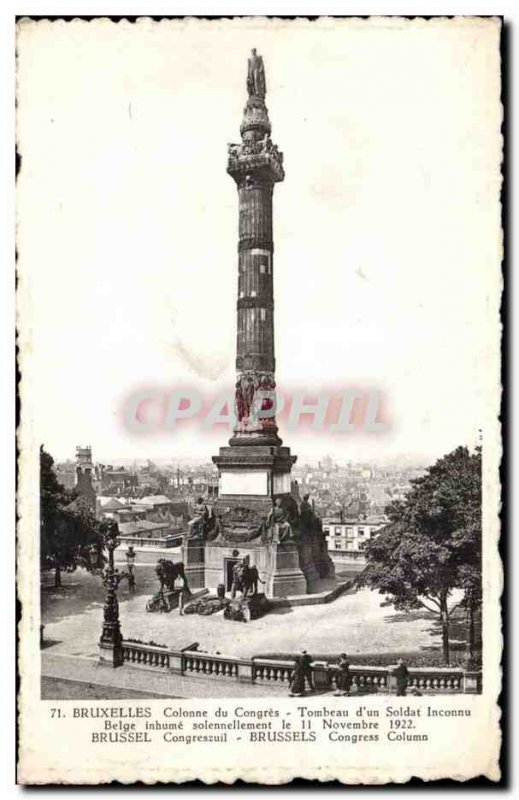 Old Postcard Brussels Congress Column Tomb of the Unknown Soldier Belgian