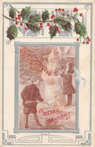 J88/ Merry Christmas Holiday Postcard c1910 Snowman Santa Claus Kids 46
