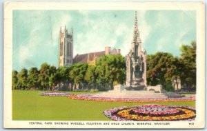 M-35062 Central Park Showing Waddell Fountain & Knox Church Winnipeg Manitoba...