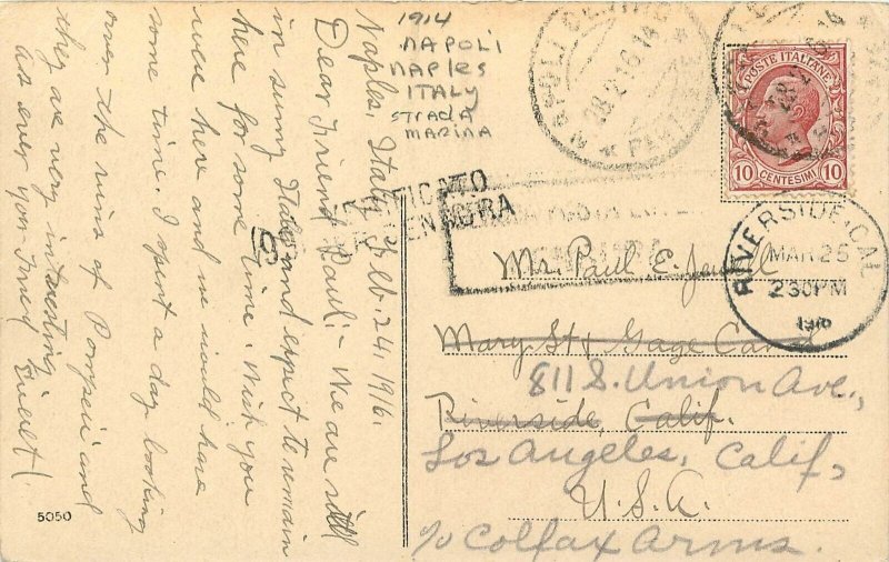 1914 Napoli Naples Italy Strada Marina horses Postcard 24-11603