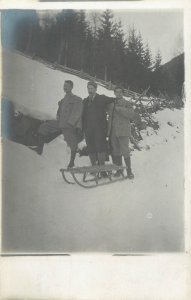 Austria Alpine mountaineers vintage photo postcard winter sports sledge